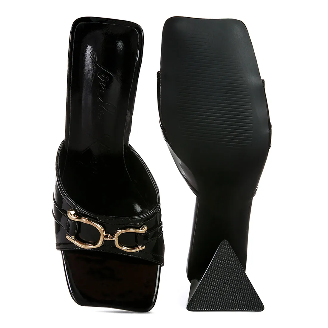 Black Metal Buckle Detail Slider Sandals